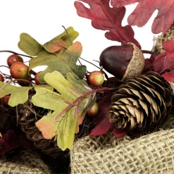 Northlight Rustic Burlap Fall Harvet Wreath With Acorns And Berries, 18-Inch
