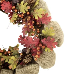 Northlight Rustic Burlap Fall Harvet Wreath With Acorns And Berries, 18-Inch