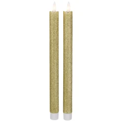 Candles & Holders*Northlight Set 2 Gold Glittered Flameless Led Taper Christmas Candles 11"