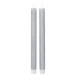Candles & Holders*Northlight Set 2 Silver Glittered Led Flameless Taper Christmas Candles 11"