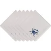 Contemporary Home Living Set Of 6 20" X 20" Blue And White Crab Printed Tonal Fringe Napkins