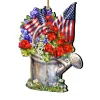 Designocracy Garden & Floral>Set Of 2 American Freedom Celebration Wooden Christmas Ornaments 5.5"