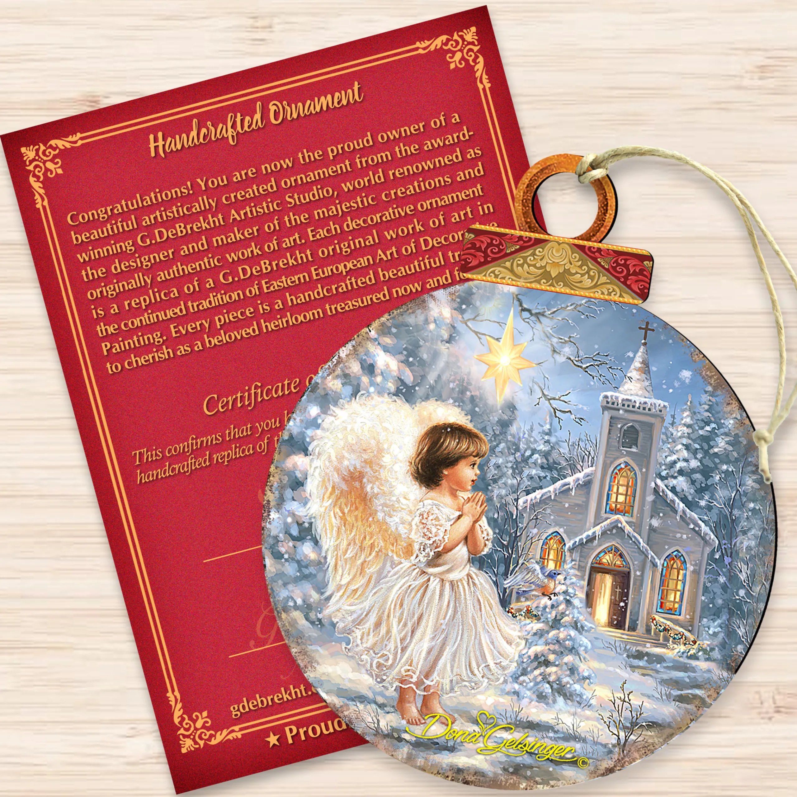 Designocracy Angels & Cherubs>Set Of 2 Angel At The Chapel Round Wooden Christmas Ornaments 5.5"