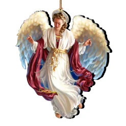 Designocracy Angels & Cherubs>Set Of 2 Angel Bringing Peace On Earth Wooden Ornaments 5.5"
