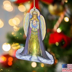 Designocracy Angels & Cherubs>Set Of 2 Angel Hands Of Love Wooden Christmas Ornaments 5.5"