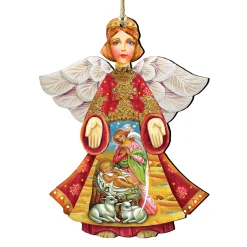 Designocracy Angels & Cherubs>Set Of 2 Angel With Mary And Joseph Wooden Christmas Ornaments 5.5"