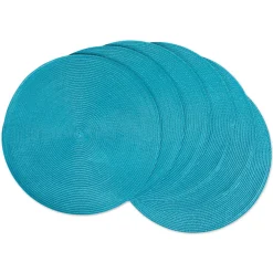 Contemporary Home Living Set Of 6 Aqua Blue Round Woven Table Placemats 14.75"