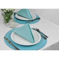 Contemporary Home Living Set Of 6 Aqua Blue Round Woven Table Placemats 14.75"