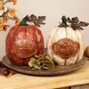 Northlight Set Of 2 Autumn Harvest "Be Joyful" Pumpkin Figurines