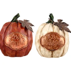 Northlight Set Of 2 Autumn Harvest "Be Joyful" Pumpkin Figurines