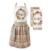 Contemporary Home Living Set Of 3 Autumn Harvest Thankful Apron And Towels Kitchen Set