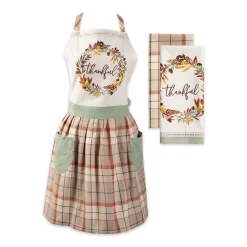 Contemporary Home Living Set Of 3 Autumn Harvest Thankful Apron And Towels Kitchen Set