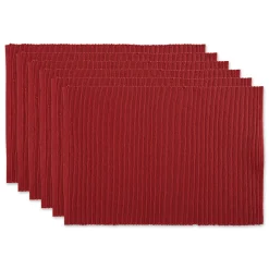 Contemporary Home Living Set Of 6 Barn Red Ribbed Placemat, 19"