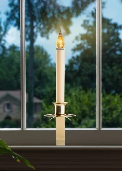 CC Christmas Decor Set Of 3 Battery Operated Led Gold Cambridge Slant Christmas Candle Lamps 12"