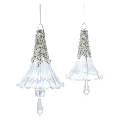 Melrose Bells & Jingle Buddies>Set Of 6 Beaded Iridescent Glass Bell Christmas Ornaments 7.25"