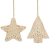 Northlight Stars>Set Of 2 Beige Faux Fur Star And Christmas Tree With Sequin Ornaments - 4.25"