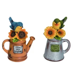 Contemporary Home Living Set Of 2 Bird On Water Can With Thanksgiving Figurines 6"