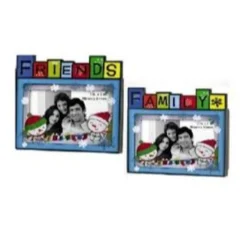 Carlton Cards Collectible>Set Of 2 Blue And Red Family And Friends Photo Frame Christmas Ornaments 3.5"