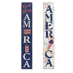 Contemporary Home Living Set Of 2 Blue And White "God Bless America" Patriotic Outdoor Wall Decor 47.25"