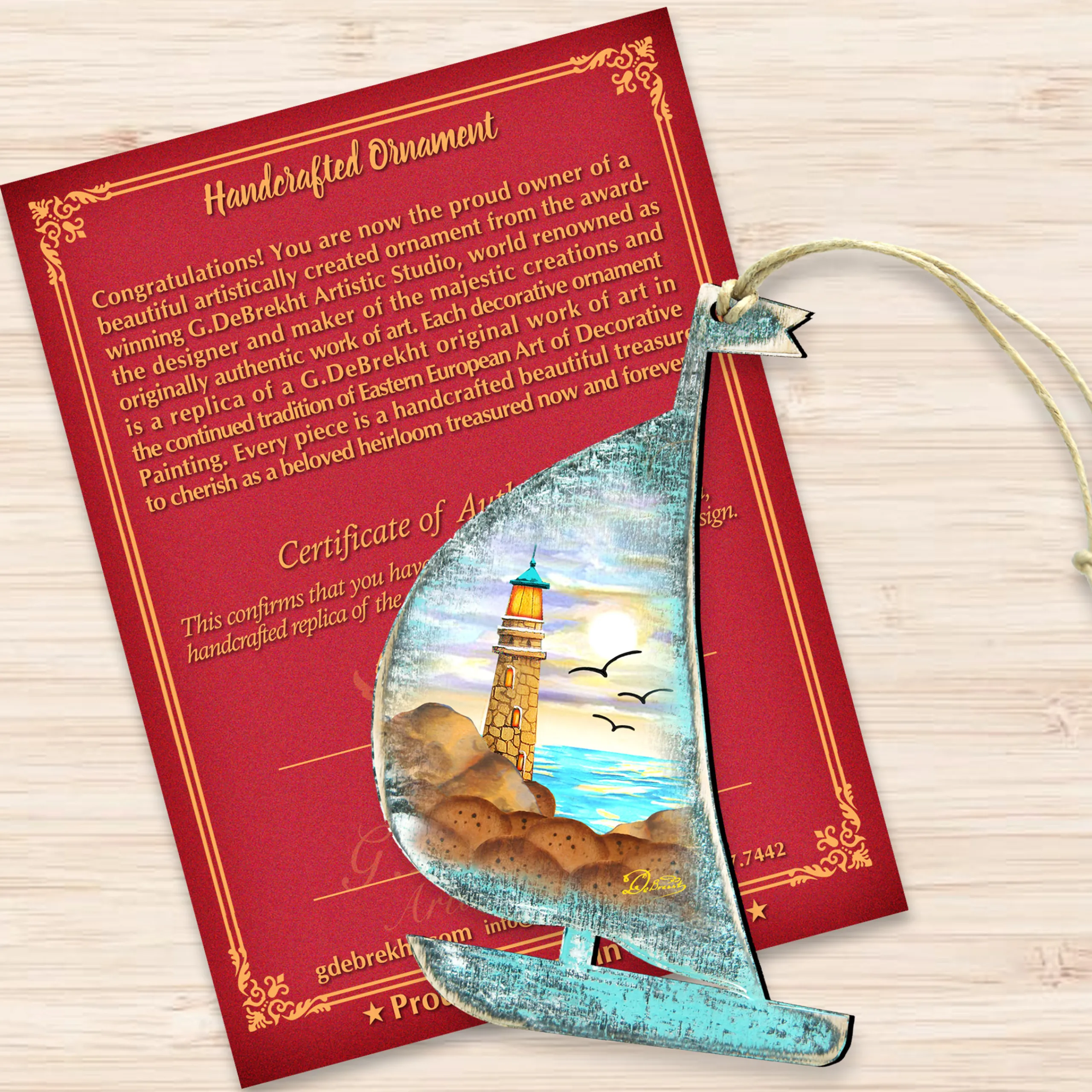 Designocracy Beach & Tropical>Set Of 2 Boat Lighthouse Beach Scene Wooden Christmas Ornaments 5.5"