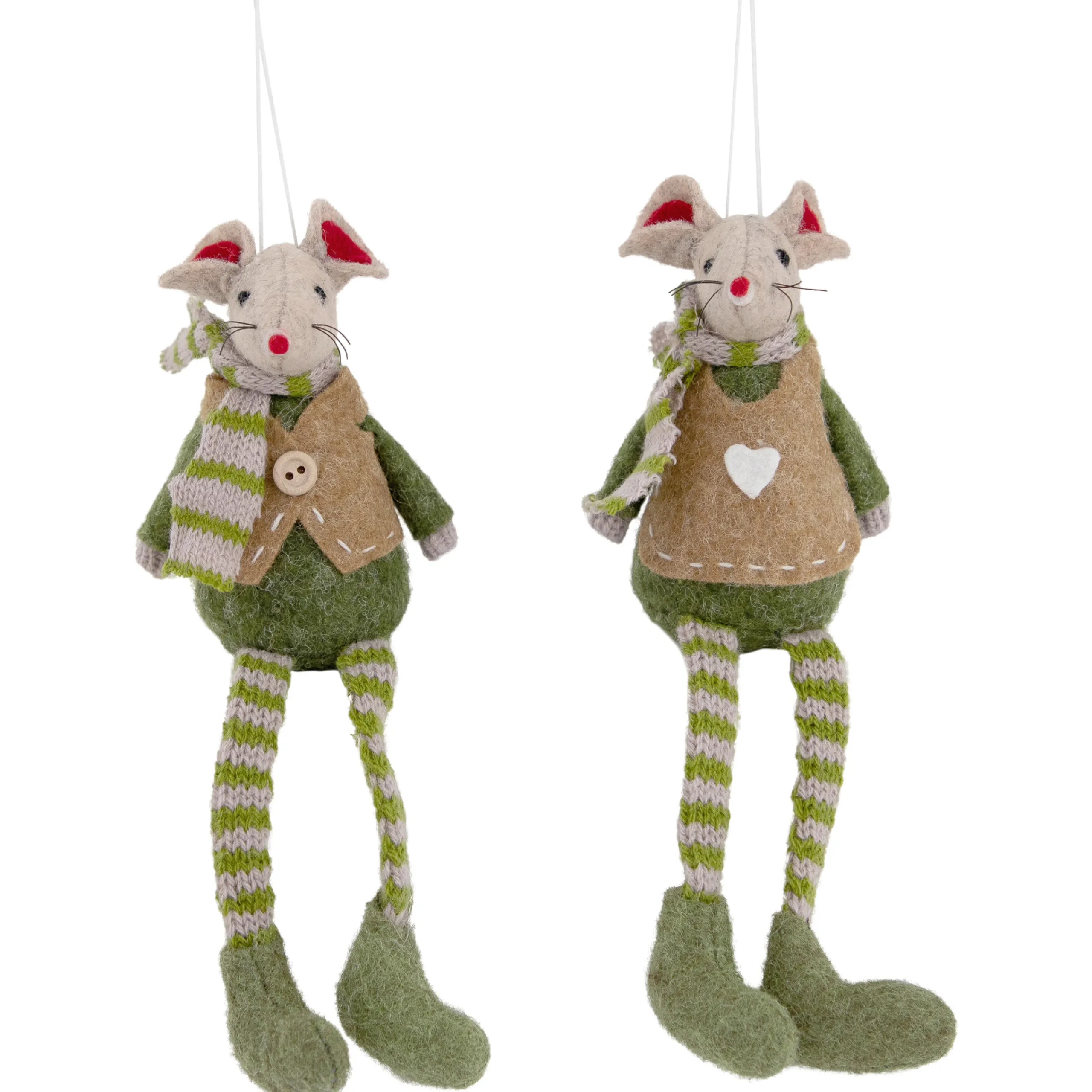 Northlight Animals>Set Of 2 Boy And Girl Mice Christmas Ornaments 7.5"