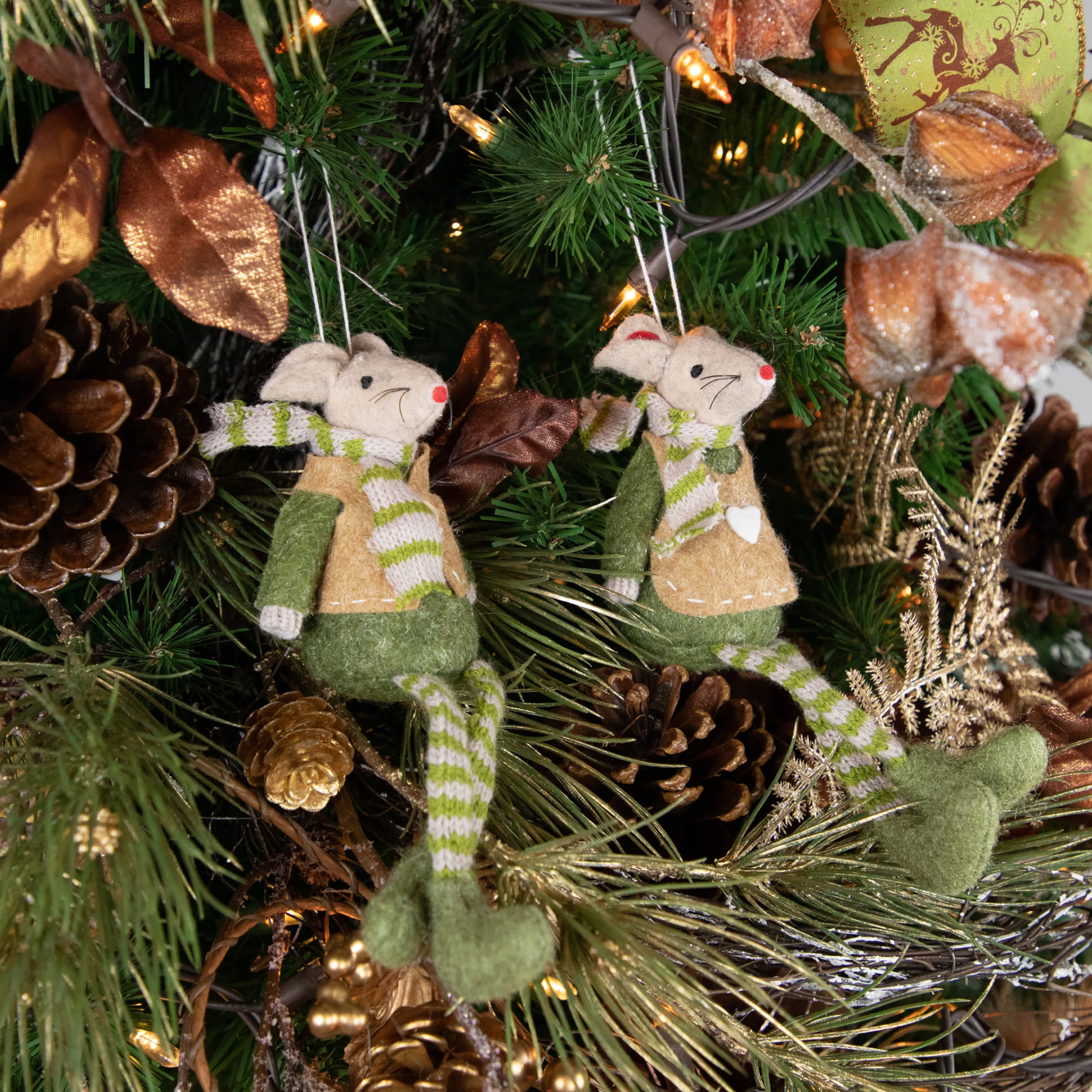 Northlight Animals>Set Of 2 Boy And Girl Mice Christmas Ornaments 7.5"