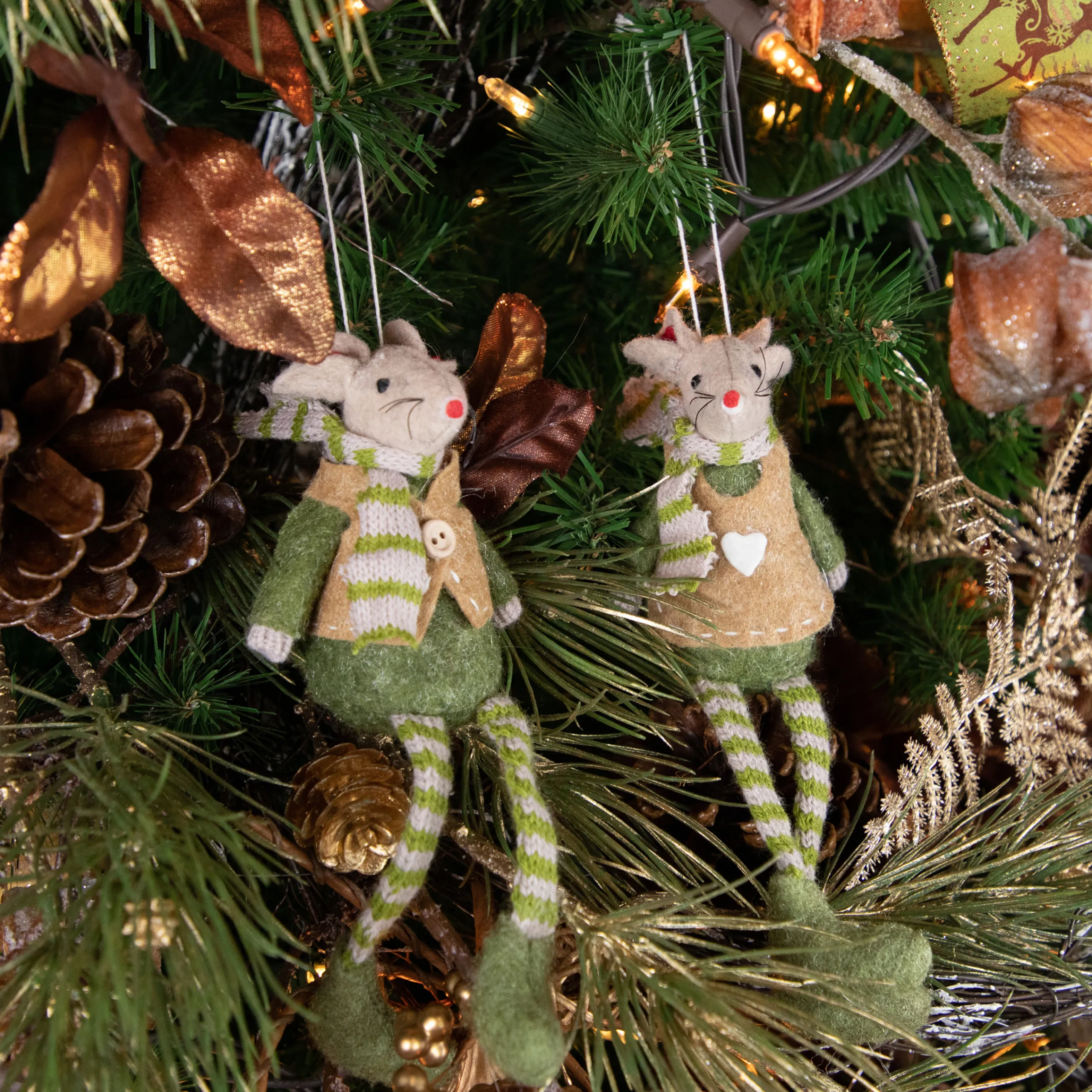 Northlight Animals>Set Of 2 Boy And Girl Mice Christmas Ornaments 7.5"