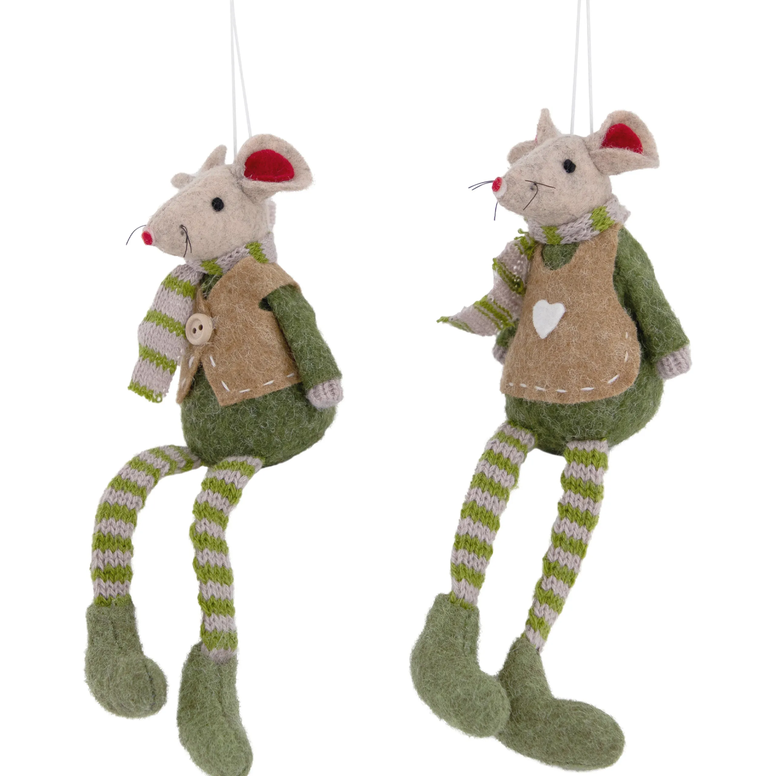 Northlight Animals>Set Of 2 Boy And Girl Mice Christmas Ornaments 7.5"