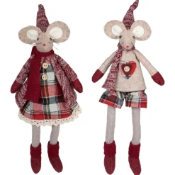 Table Top Pieces*Northlight Set Of 2 Boy And Girl Sitting Plush Christmas Mice Figures 16"