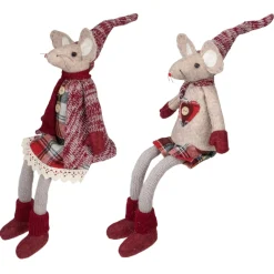 Table Top Pieces*Northlight Set Of 2 Boy And Girl Sitting Plush Christmas Mice Figures 16"
