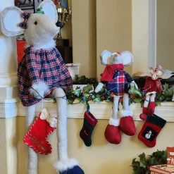 Table Top Pieces*Northlight Set Of 2 Boy And Girl Sitting Plush Christmas Mice Figures 16