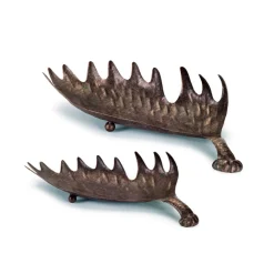 Serving Pieces*Melrose Set Of 2 Bronze And Brown Elk Horn Christmas Tabletop Trays 22"