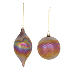 Melrose Balls>Set Of 6 Bronze And Purple Iridescent Glass Swirl Christmas Ornaments 7"