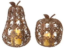 Melrose Set Of 2 Bronze Apple And Pear Thanksgiving Pillar Candle Holders 13"