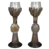 Roman Set Of 2 Brown And Clear Blessed Thanksgiving Votive Candleholders 12.5"