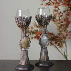 Roman Set Of 2 Brown And Clear Blessed Thanksgiving Votive Candleholders 12.5