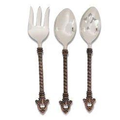 Serving Pieces*Diva At Home Set Of 3 Brown And Silver Colored Fleur De Lis Designed Hostess Flatware