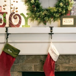 Garland Accessories*Village Lighting Co. Set Of 2 Brown Christmas Mantle Garland And Stocking Hanger 6.50"