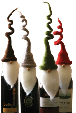 Party Supplies*Contemporary Home Living Set Of 4 Brown, Green, And Red Felt Santa Wine Bottle Stoppers