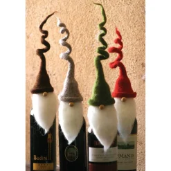 Party Supplies*Contemporary Home Living Set Of 4 Brown, Green, And Red Felt Santa Wine Bottle Stoppers