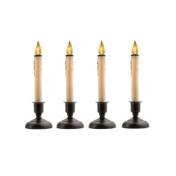 CC Christmas Decor Set Of 4 Cape Cod Led Christmas Candle Lamps In Black Holders With Sensor 9"