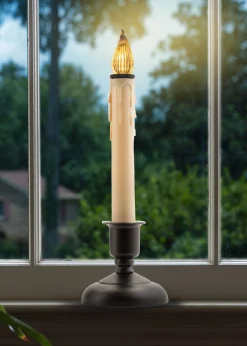 CC Christmas Decor Set Of 4 Cape Cod Led Christmas Candle Lamps In Black Holders With Sensor 9"