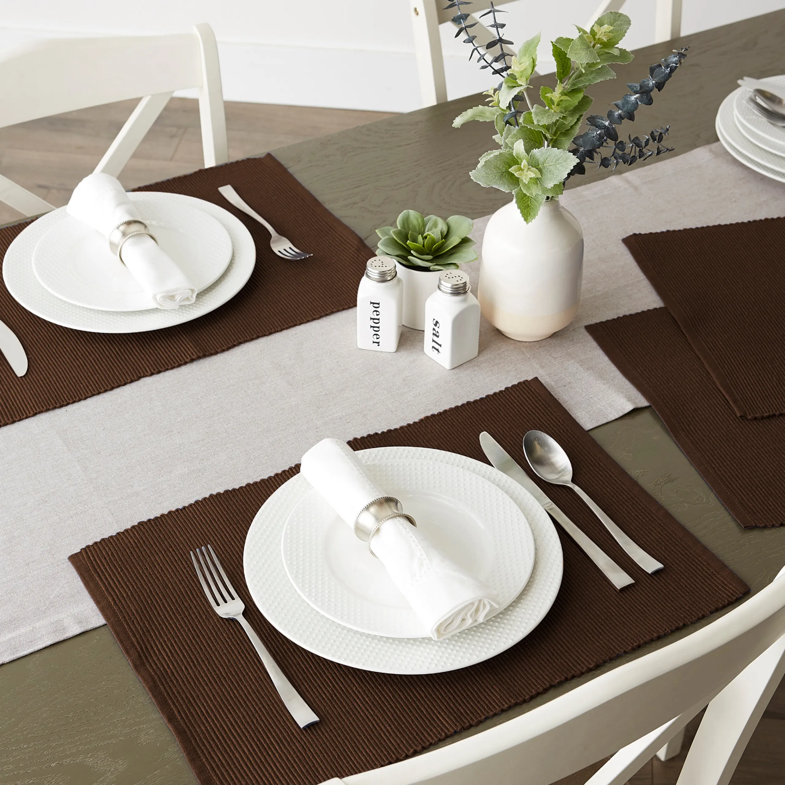 Contemporary Home Living Set Of 6 Chocolate Brown Ribbed Rectangular Placemats 13" X 19"
