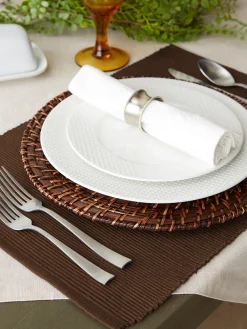 Contemporary Home Living Set Of 6 Chocolate Brown Ribbed Rectangular Placemats 13