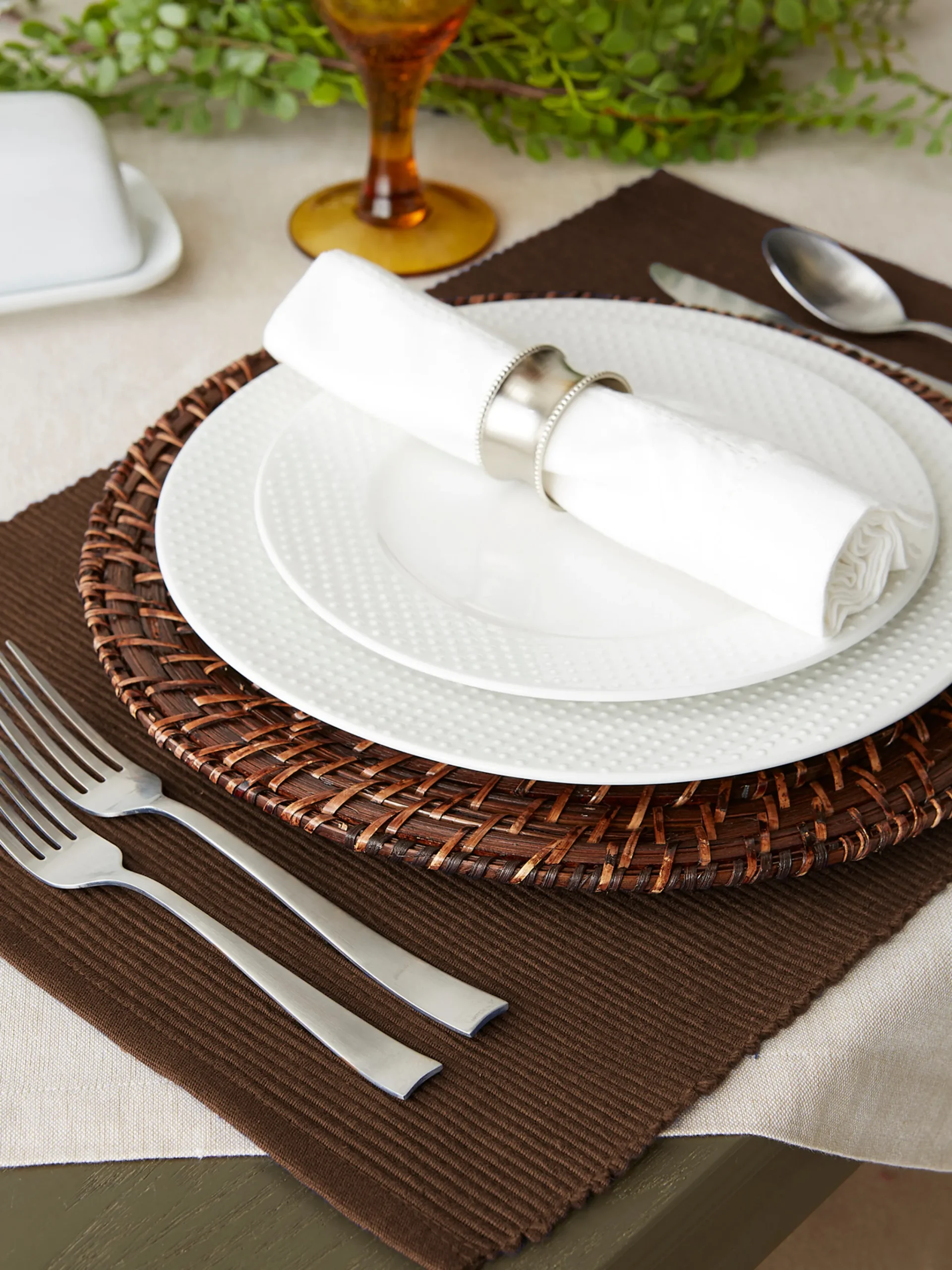 Contemporary Home Living Set Of 6 Chocolate Brown Ribbed Rectangular Placemats 13" X 19"