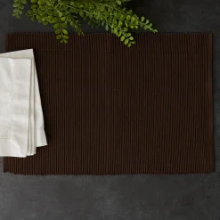 Contemporary Home Living Set Of 6 Chocolate Brown Ribbed Rectangular Placemats 13