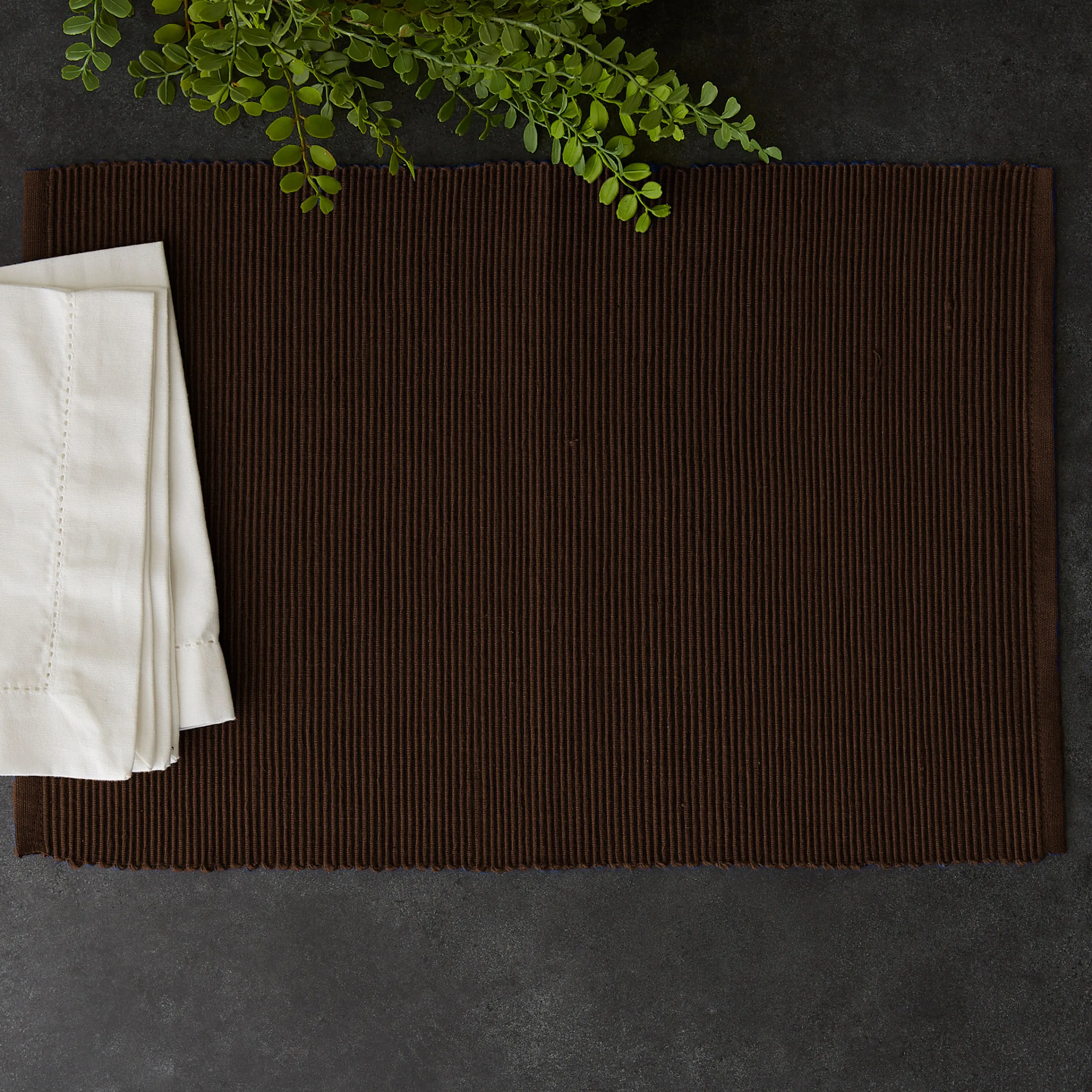 Contemporary Home Living Set Of 6 Chocolate Brown Ribbed Rectangular Placemats 13" X 19"