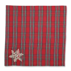CC Outdoor Living Set Of 2 Christmas Snowflakes Red, Green And Silver Plaid Decorative Napkins 18"