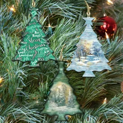 Designocracy Trees & Wreaths>Set Of 3 Christmas Trees Wooden Ornaments 5.5"