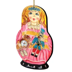 Designocracy Nutcrackers>Set Of 2 Clara And The Nutcracker Toy Wooden Christmas Ornaments 5.5"